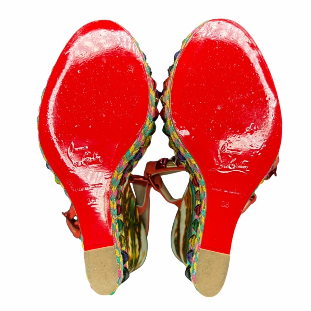 Christian Louboutin Red Multicolor Platform Espadrille Wedges Size 38 - Picture 6 of 10